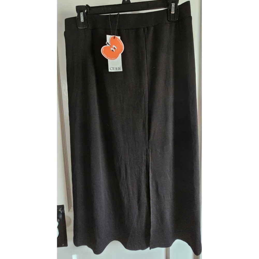 Cider front slit black ribbed knit midi Pencil straight skirt Sz L midi